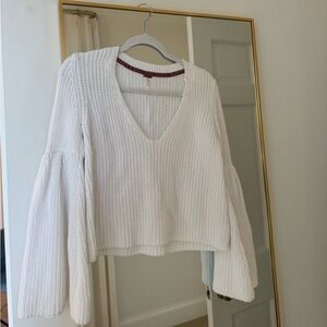 White V-Neck Knit Sweater